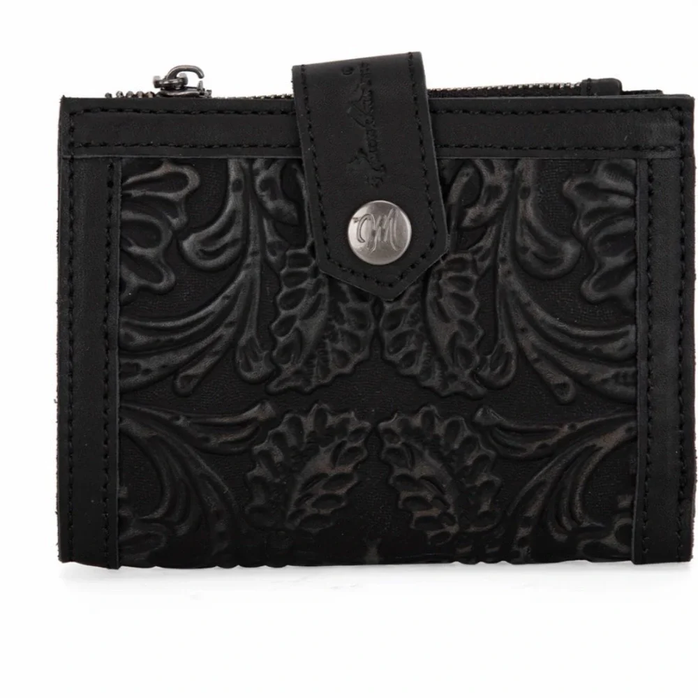 Montana West Black Embossed Floral Snap Wallet